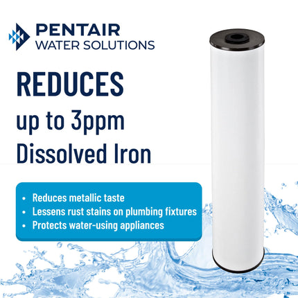 Pentair Pentek RFFE20-BB Big Blue Water Filter reduces up to 3ppm dissolved iron, metallic taste, rust stains, and protects appliances.
