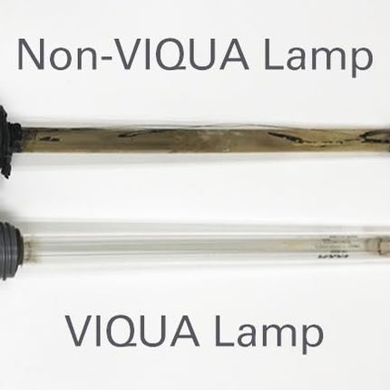 Comparison of Non-Viqua and Viqua S212RL UV lamps for VT1, SQ-PA, SC1 systems, highlighting quality difference in water filtration hardware.
