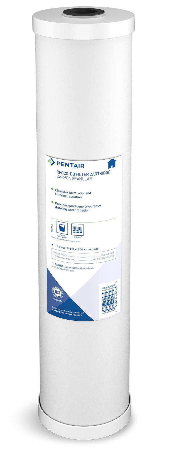 Pentair Pentek RFC-20BB Big Blue Carbon Water Filter, 20-Inch, Whole House Heavy Duty Radial Flow Carbon Replacement Cartridge with Granular Activated Carbon (GAC) Filter, 20" x 4.5", 25 Micron
