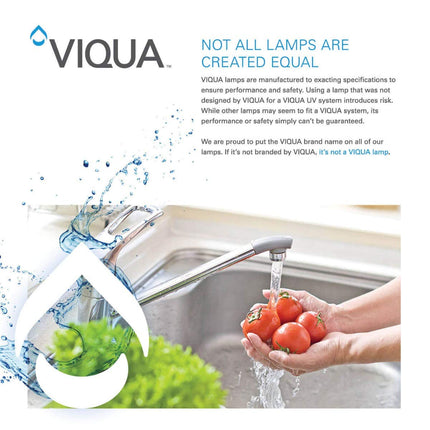 Viqua informational graphic explaining the importance of using genuine Viqua UV lamps for optimal water treatment system performance and safety.