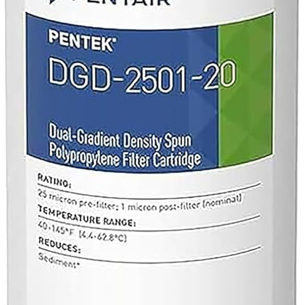 Pentair Pentek DGD-2501-20 Big Blue Water Filter, 20-Inch Whole House Sediment Filter Cartridge Replacement, Dual-Gradient Density Spun Polypropylene, 20" x 4.5", 1 Micron, Pack of 1, White