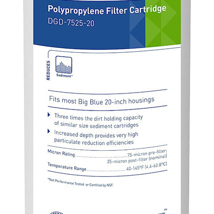 Pentair Pentek DGD-7525-20 Big Blue Water Filter, 20-Inch Whole House Sediment Filter Cartridge Replacement, Dual-Gradient Density Spun Polypropylene, 20" x 4.5", 25 Micron, Pack of 1, White