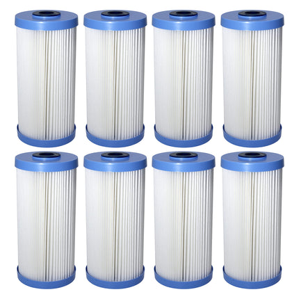 Pack of 8 Pentair Pentek R30-BB Big Blue 10-inch pleated polyester sediment water filters, 30 micron, for whole house filtration systems.