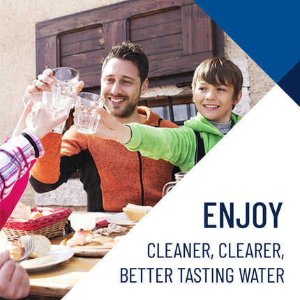 Family enjoying clean, better-tasting water thanks to Pentair Pentek RFC-20BB Big Blue carbon water filter for whole house use.